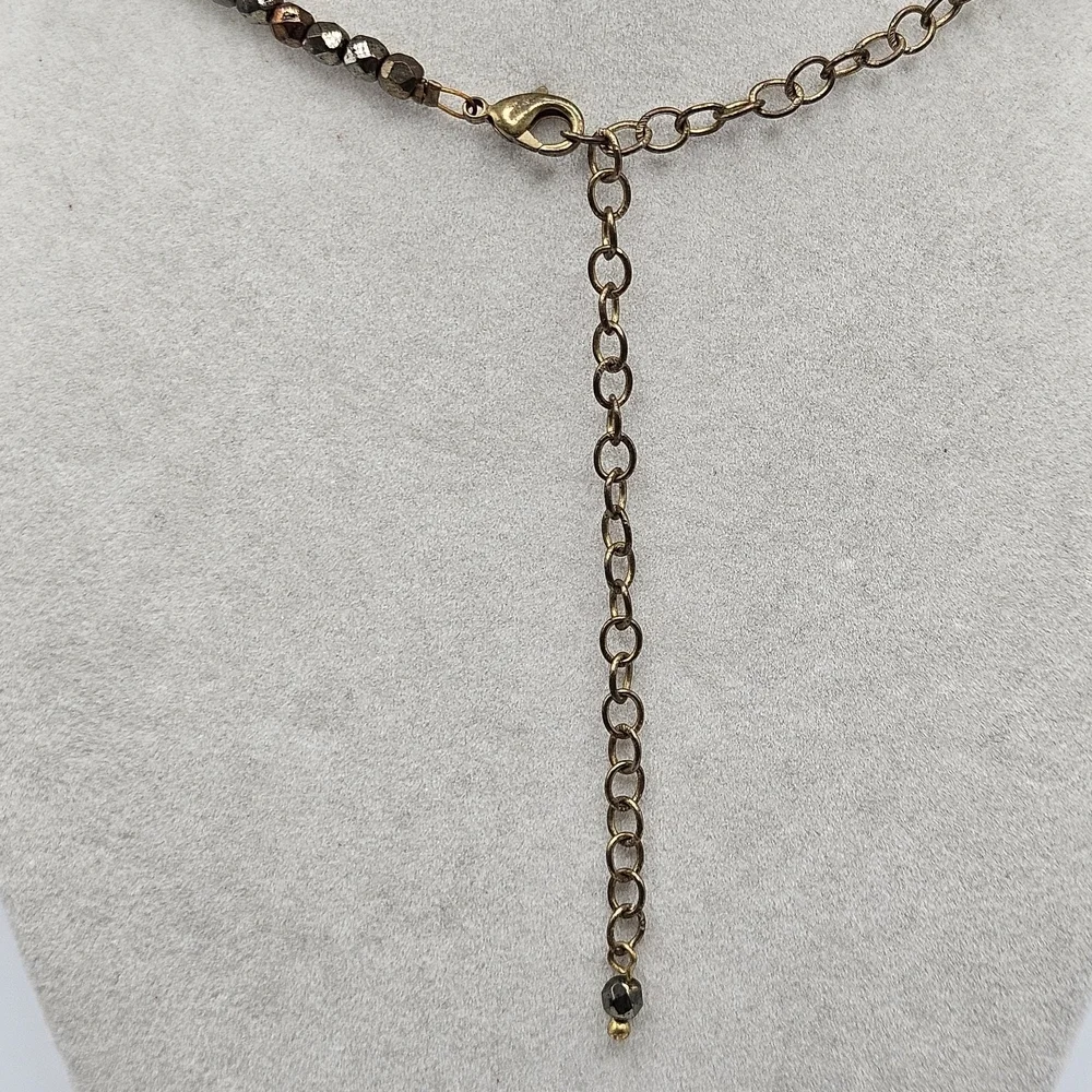 VINTAGE Glass Swirl Pendant Copper Tone Beaded Necklace